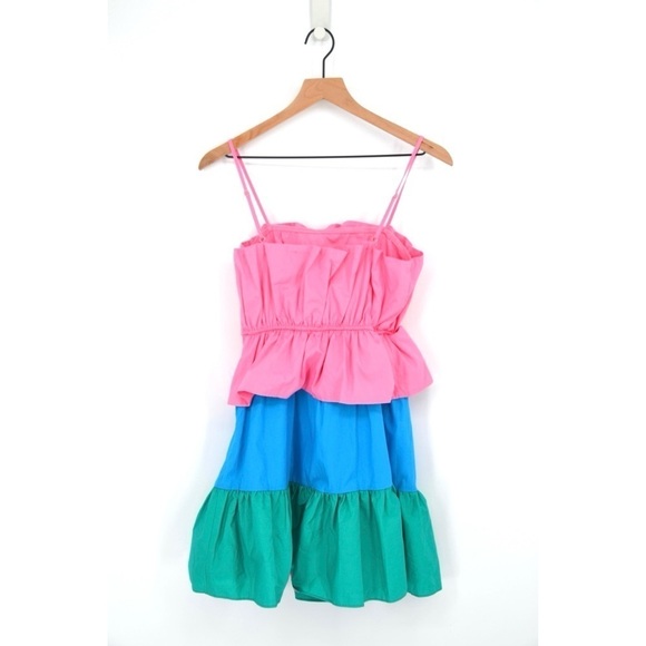 NEW Milly Nina Tiered Colorblock Mini Dress Ruffle Poplin Pink Blue Women's S - Picture 7 of 13